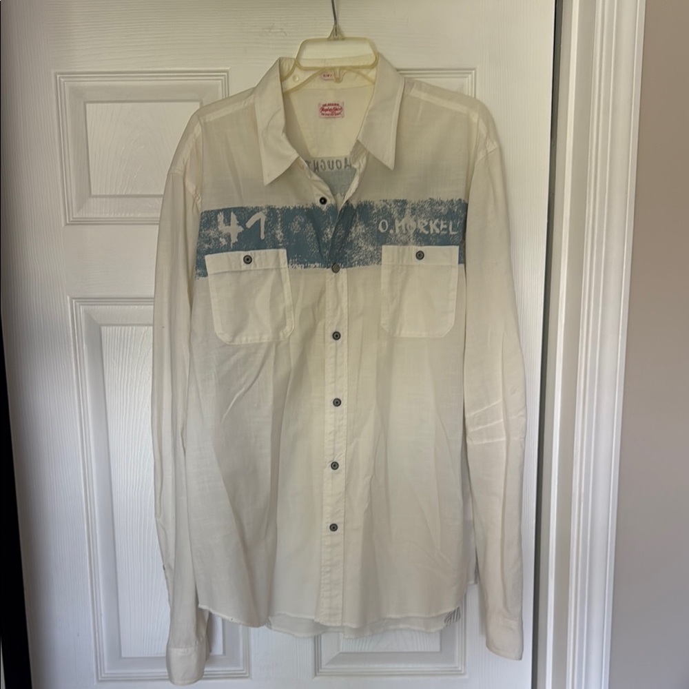 Replay Cream and Blue Casual Button Down Shirt